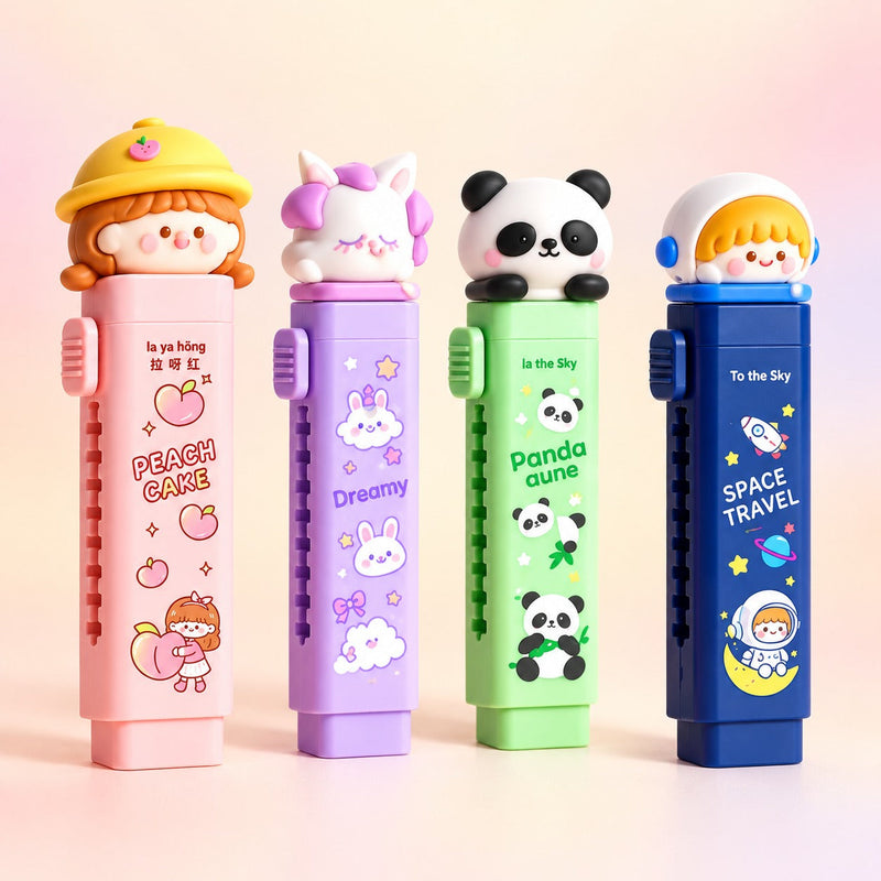 Cute push pull retractable erasers for kids