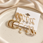 Pearl Hoop & Stud Earring Set – 9 Pairs, Gold-Plated