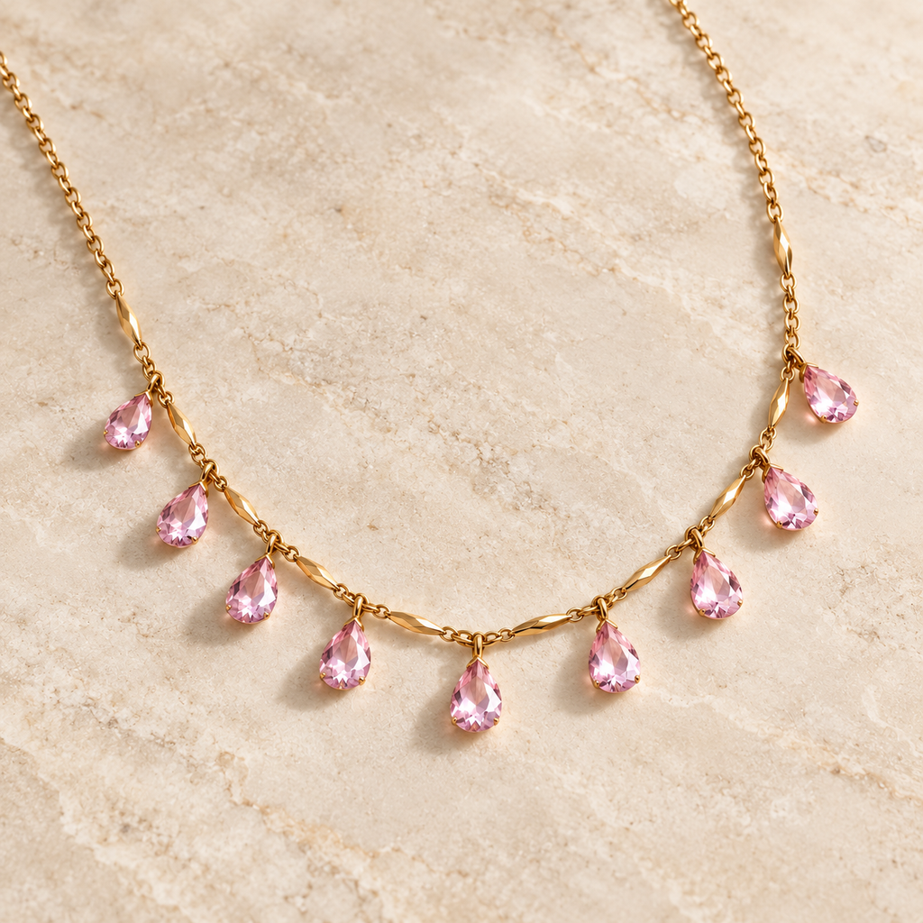 Gold Tone Teardrop Crystal Necklace