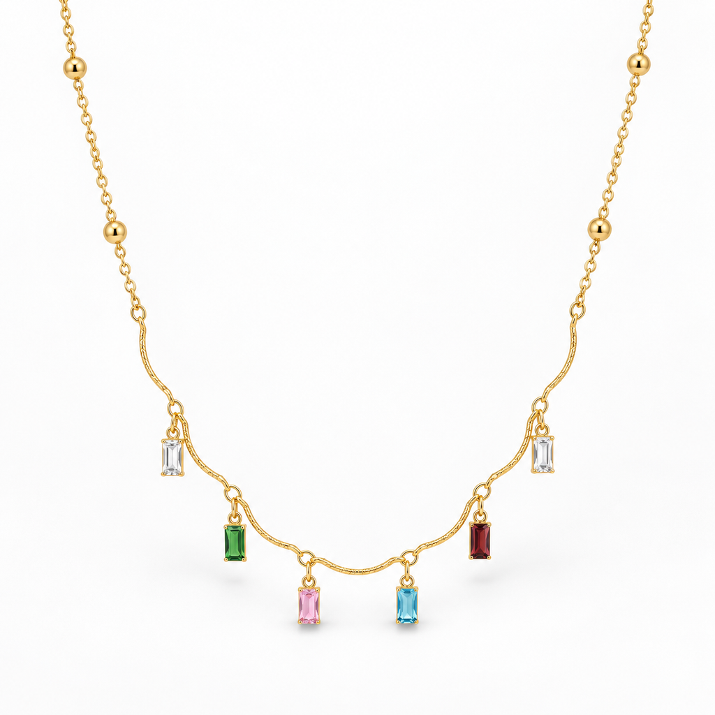 Gold Plated Multicolor Stone Charm Necklace