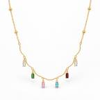 Gold Plated Multicolor Stone Charm Necklace
