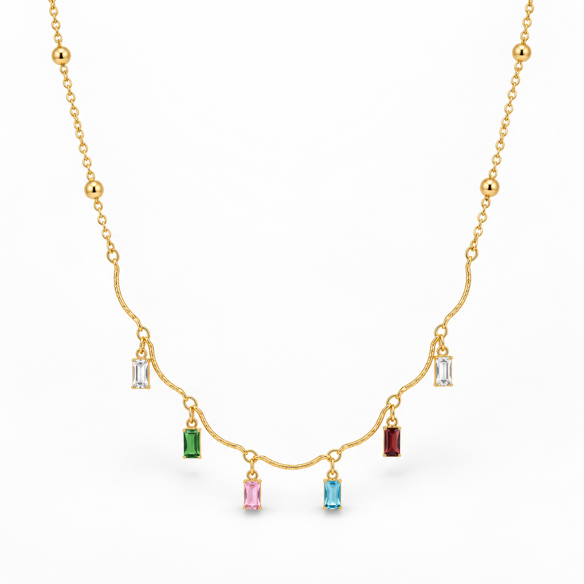 Gold Plated Multicolor Stone Charm Necklace