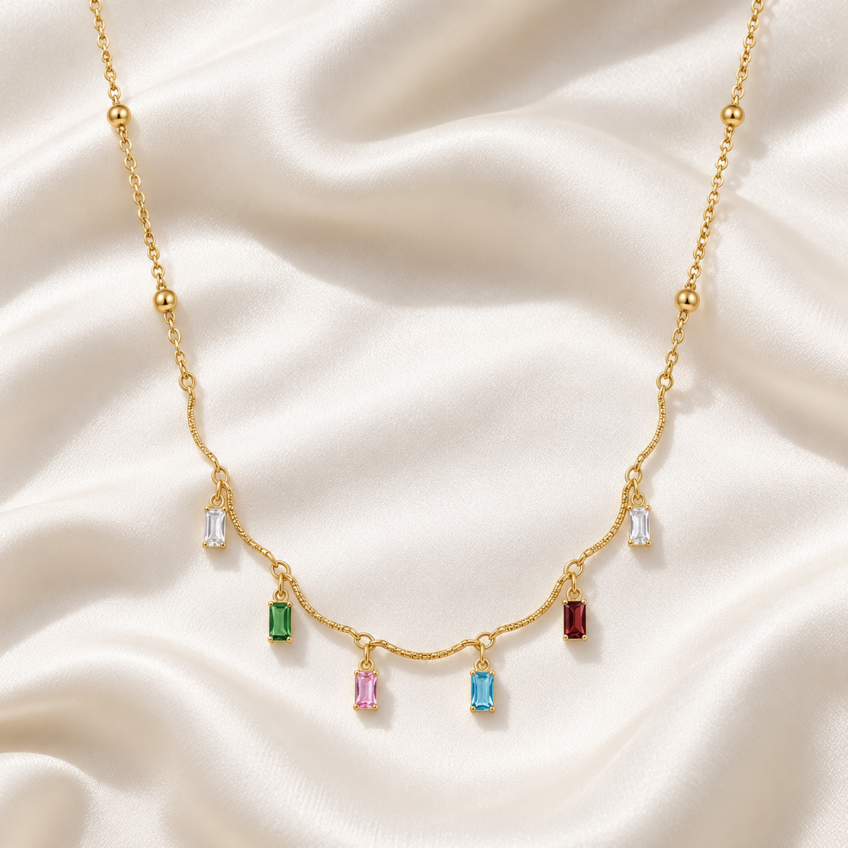 Gold Plated Multicolor Stone Charm Necklace