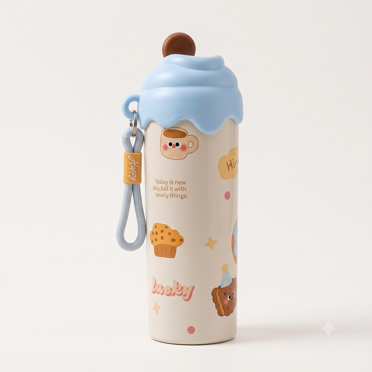 Kids Stainless Steel Water Bottle 600ml with Straw & Strap – view 2