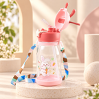 Kids Cartoon Bunny Water Bottle 450ml with Straw & Strap – view 2