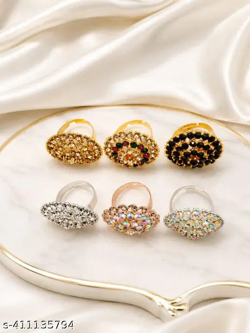 Multicolour AD Ring Combo – 6 Pieces