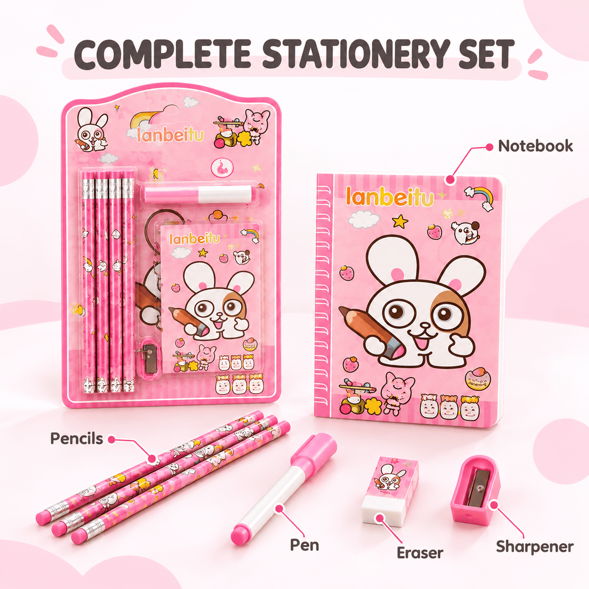 Cute Bunny Kids Stationery Kit – view 2