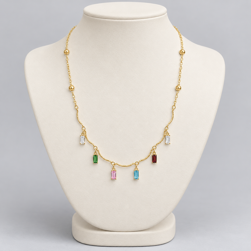 Gold Plated Multicolor Stone Charm Necklace