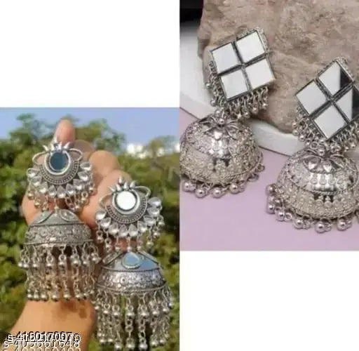 Oxidised Mirror Jhumkas – 2 Pairs