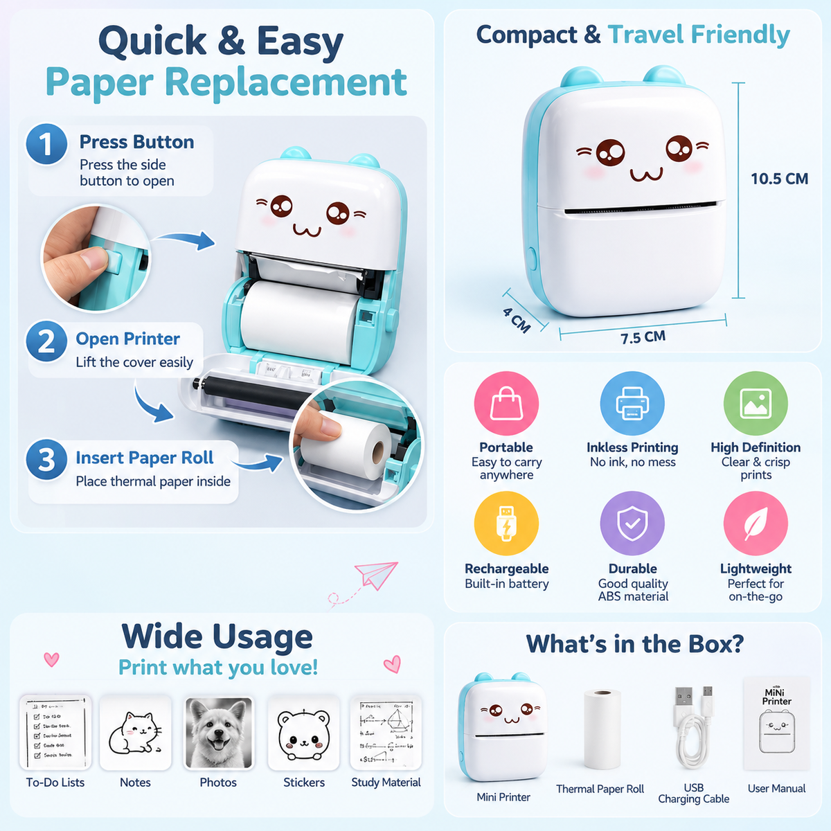 Cute Wireless Mini Printer – view 2