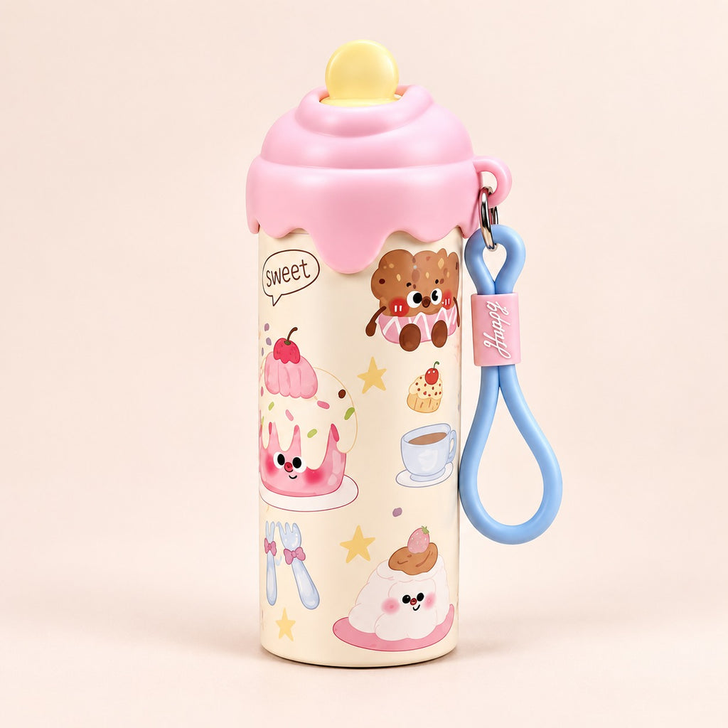 Kids Stainless Steel Water Bottle 600ml with Straw & Strap – view 4