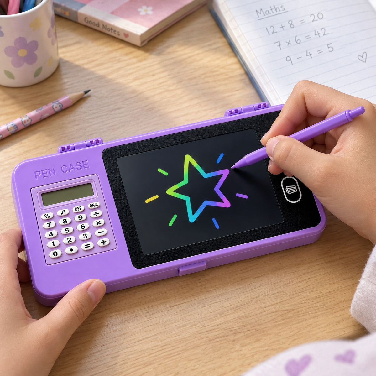 LCD Writing Tablet Pencil Box with Calculator for Kids – view 4