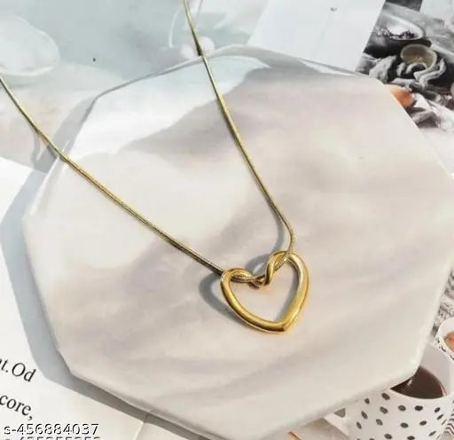 Gold Heart & Bow Pendant Necklace