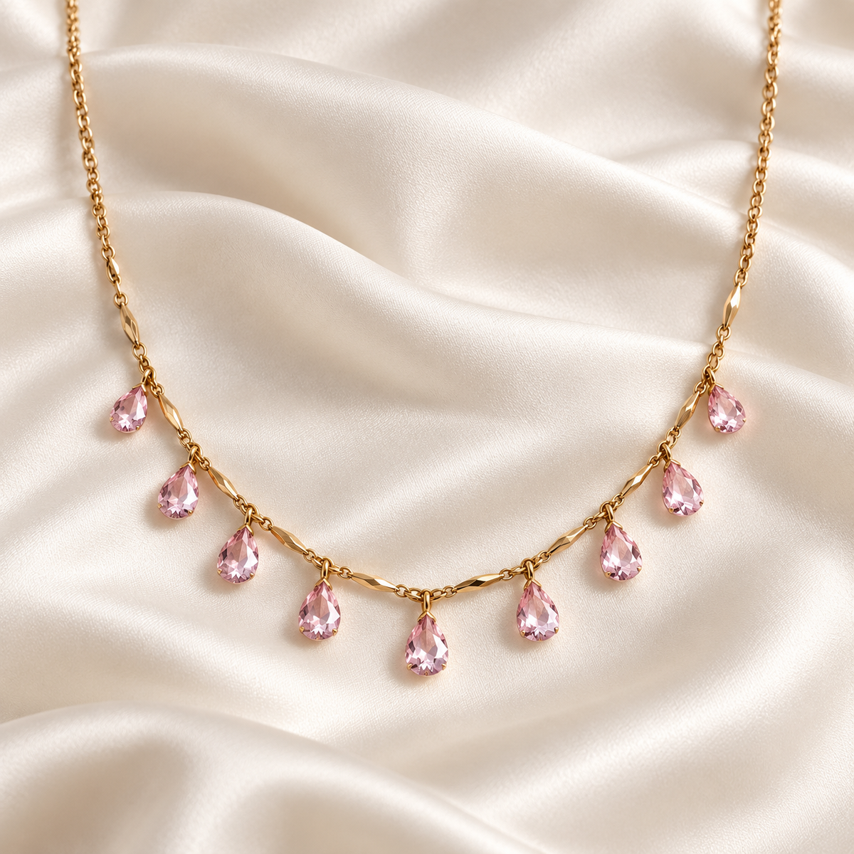 Gold Tone Teardrop Crystal Necklace
