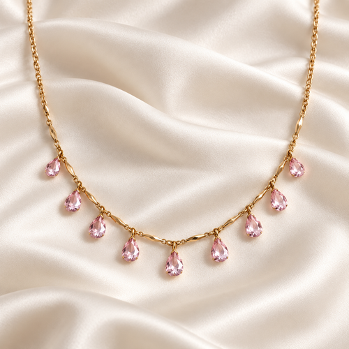 Gold Tone Teardrop Crystal Necklace