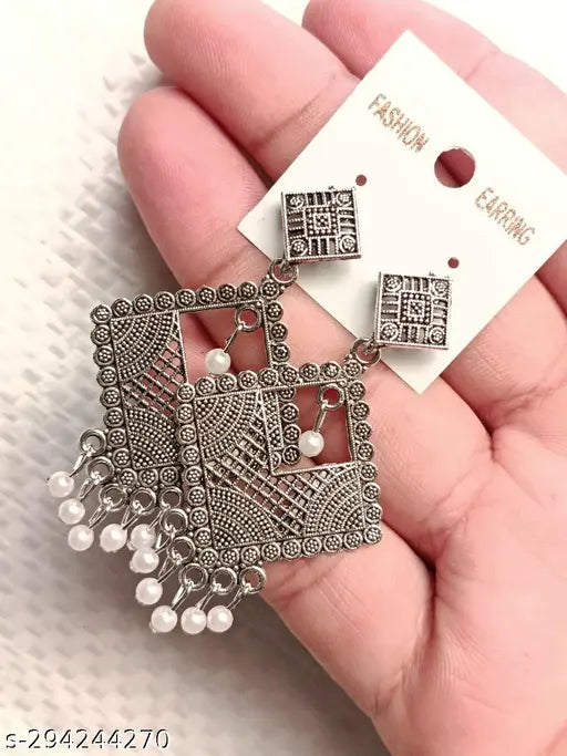 Oxidised Silver Earring Combo – 4 Pairs (Drops, Hoops & Jhumkis)