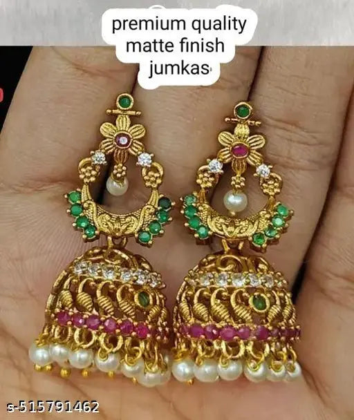Peacock CZ Jhumkas with Pearls