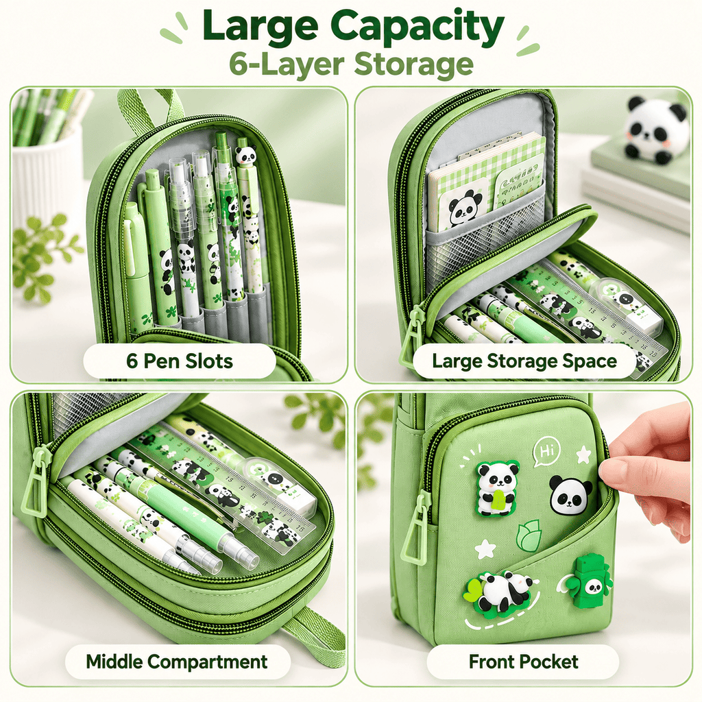 Cute Panda Pencil Pouch with Eraser – view 2