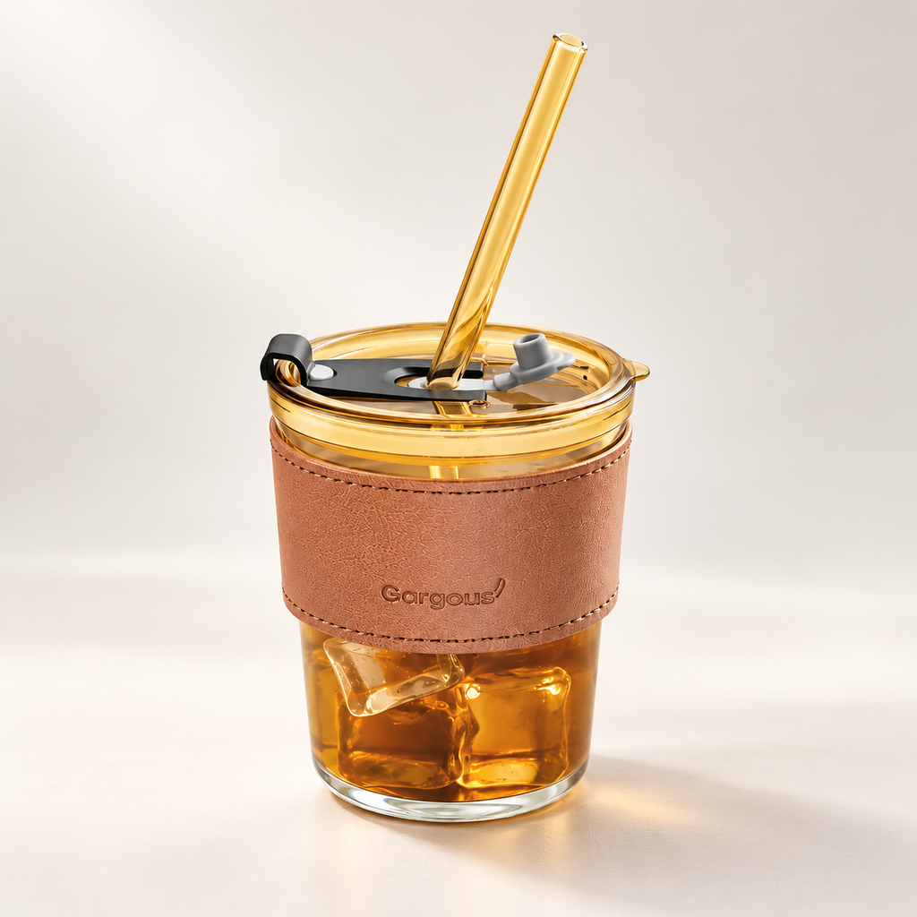 Glass Coffee Mug with Straw, Lid & Sleeve