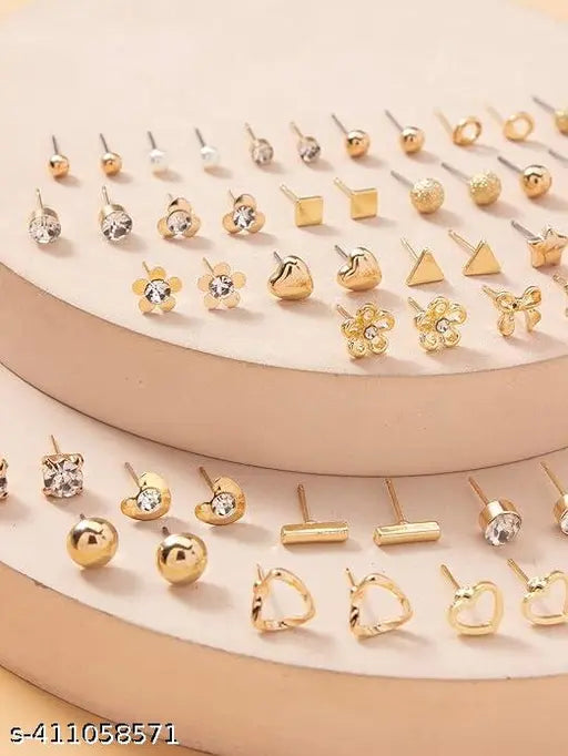 Pearl & AD Stud Collection – 30 Quirky Pairs, Gold-Plated