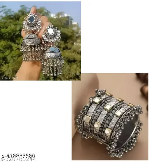 Oxidised bangle and earring combo