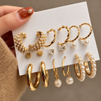 Pearl Hoop & Stud Earring Set – 9 Pairs, Gold-Plated