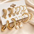 Pearl Hoop & Stud Earring Set – 9 Pairs, Gold-Plated