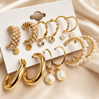 Pearl Hoop & Stud Earring Set – 9 Pairs, Gold-Plated