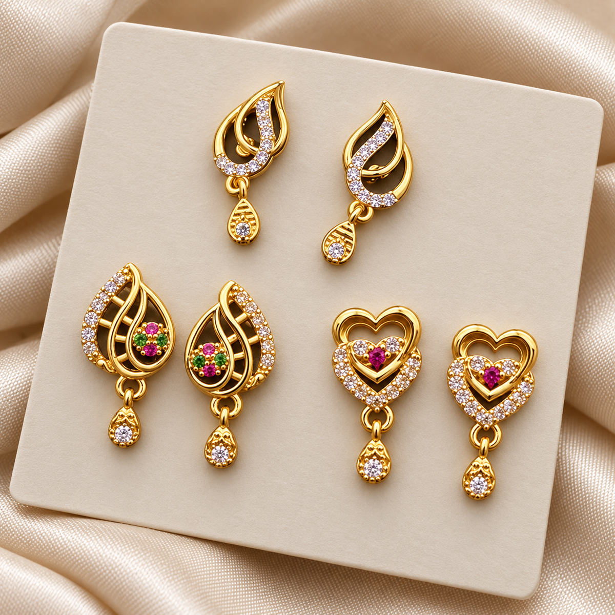 American Diamond Sparkle Earrings – Pack of 3