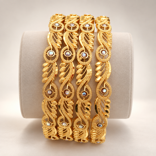 Design 2 Piece Gold Plated Kadli Bangles For Women And Girls