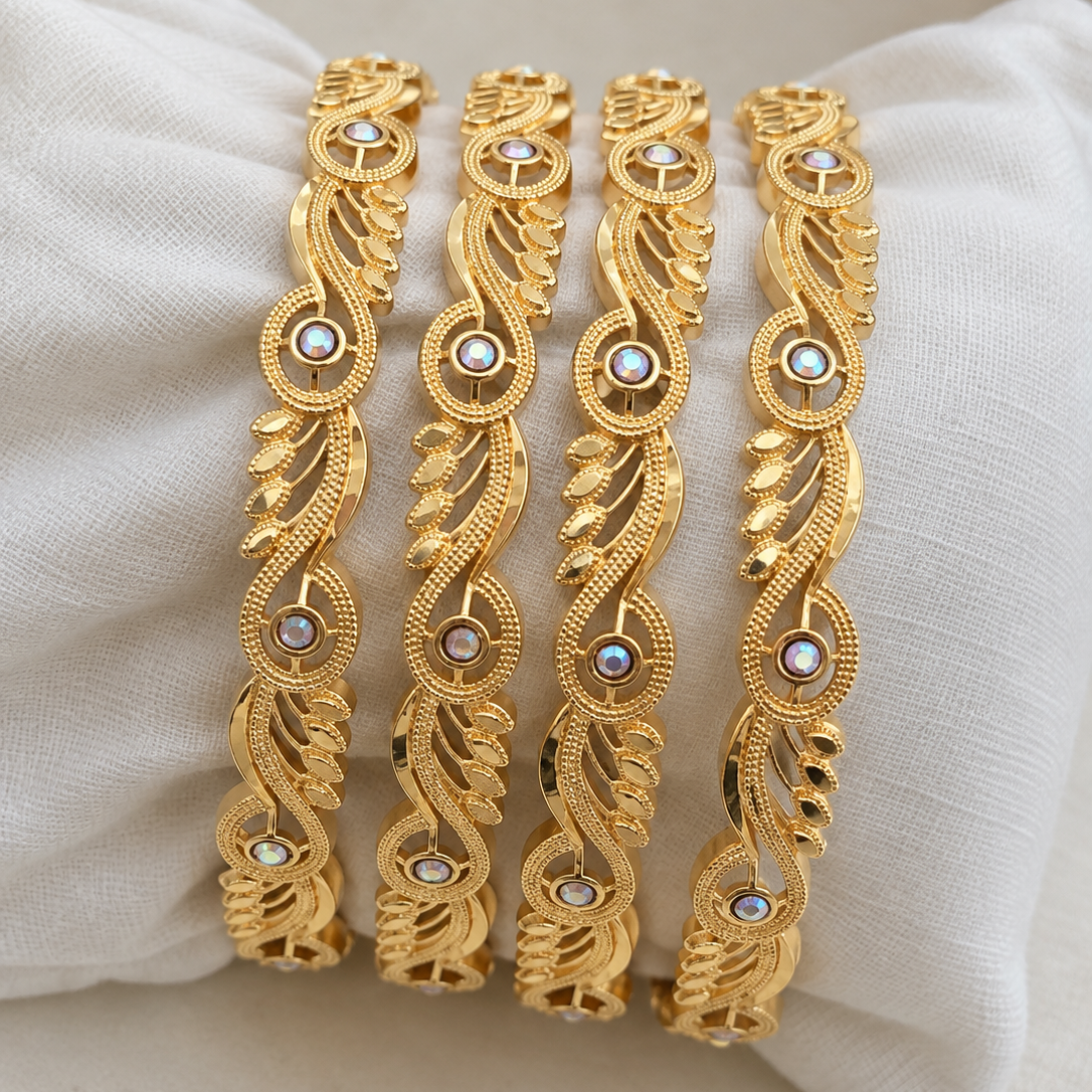 Design 2 Piece Gold Plated Kadli Bangles For Women And Girls