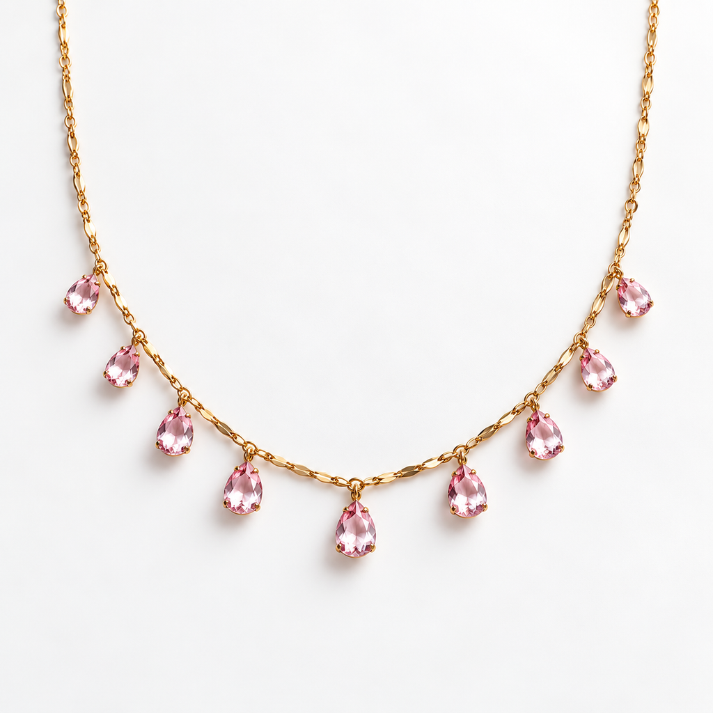 Gold Tone Teardrop Crystal Necklace