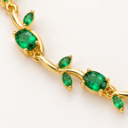 Gold Plated Green Crystal Tulip Bracelet for Women – Floral Leaf Design Stainless Steel Bracelet