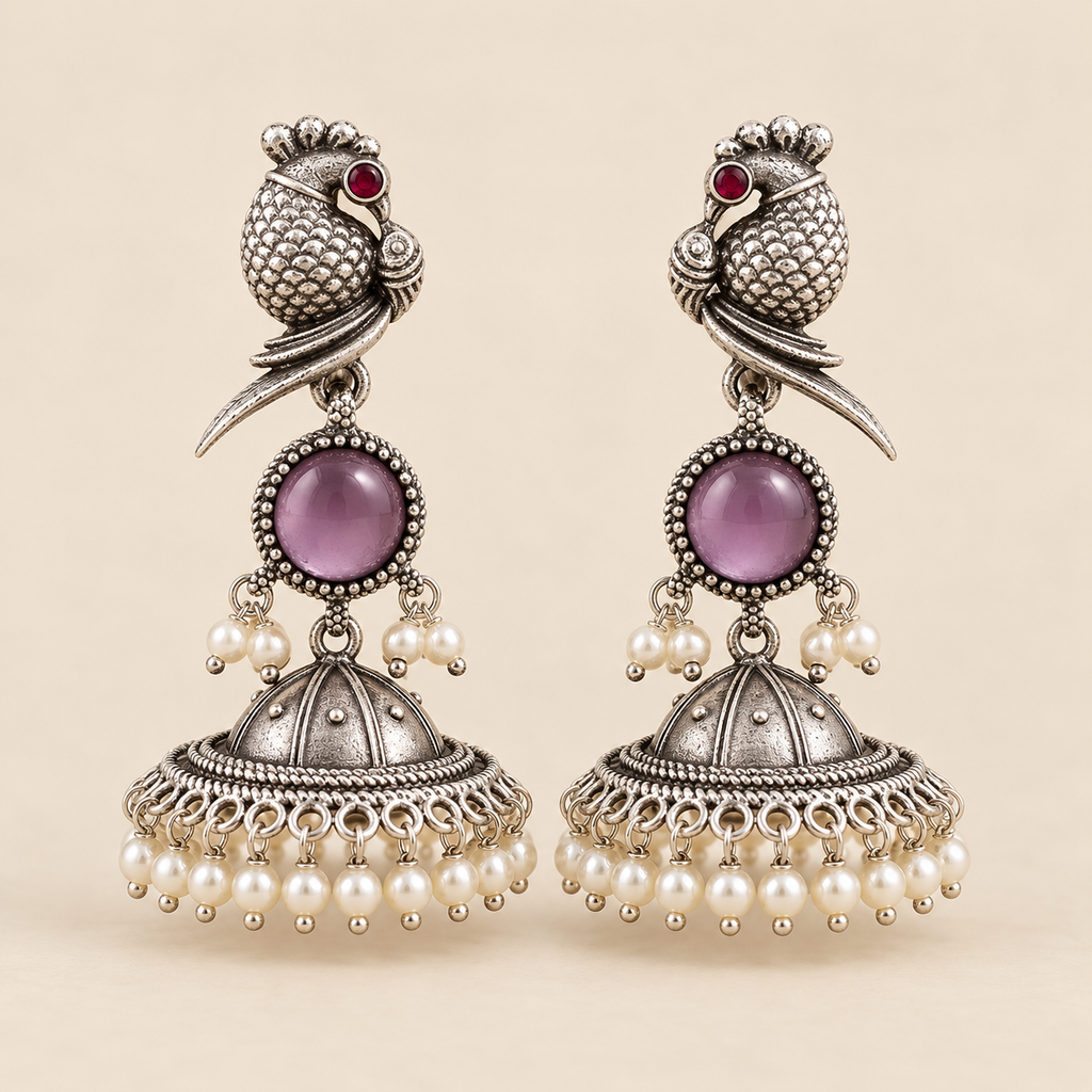 Bird Jhumkis with Pearls