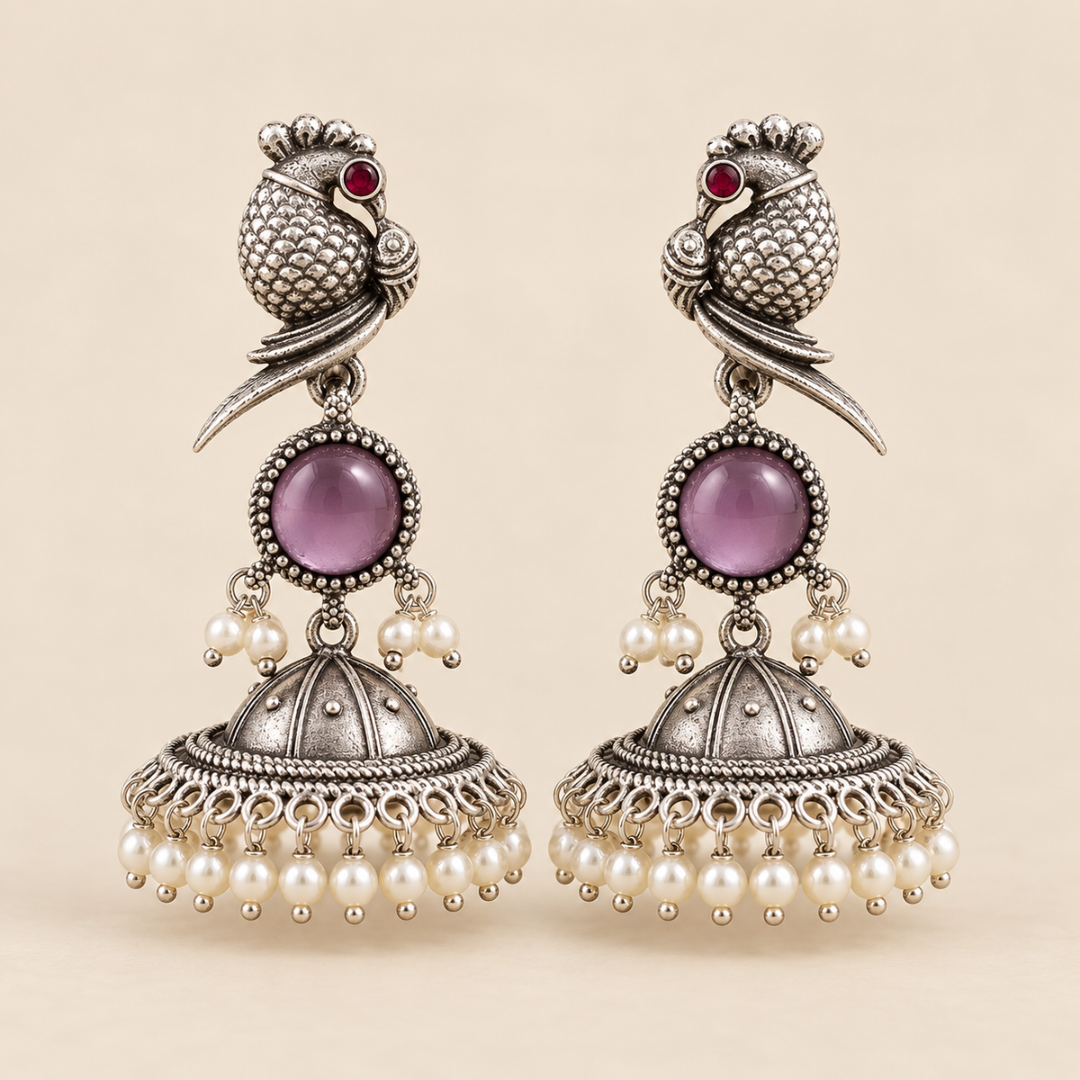 Bird Jhumkis with Pearls