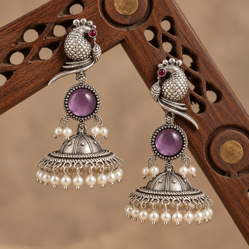 Bird Jhumkis with Pearls