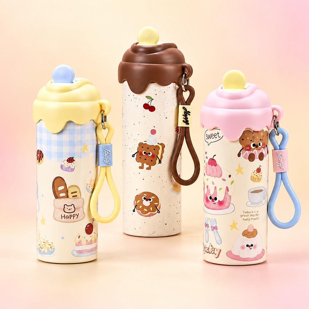 Kids Stainless Steel Water Bottle 600ml with Straw & Strap – view 5