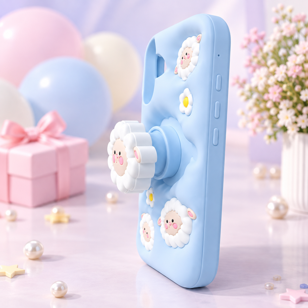 Kawaii Sheep Silicone Case for iPhone 17 with 3D Flower Grip – view 2