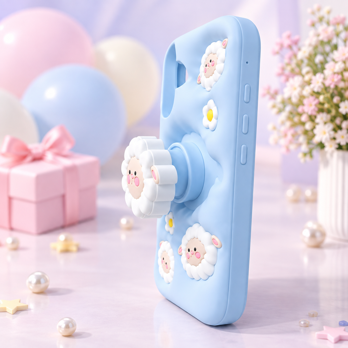 Kawaii Sheep Silicone Case for iPhone 17 with 3D Flower Grip – view 2