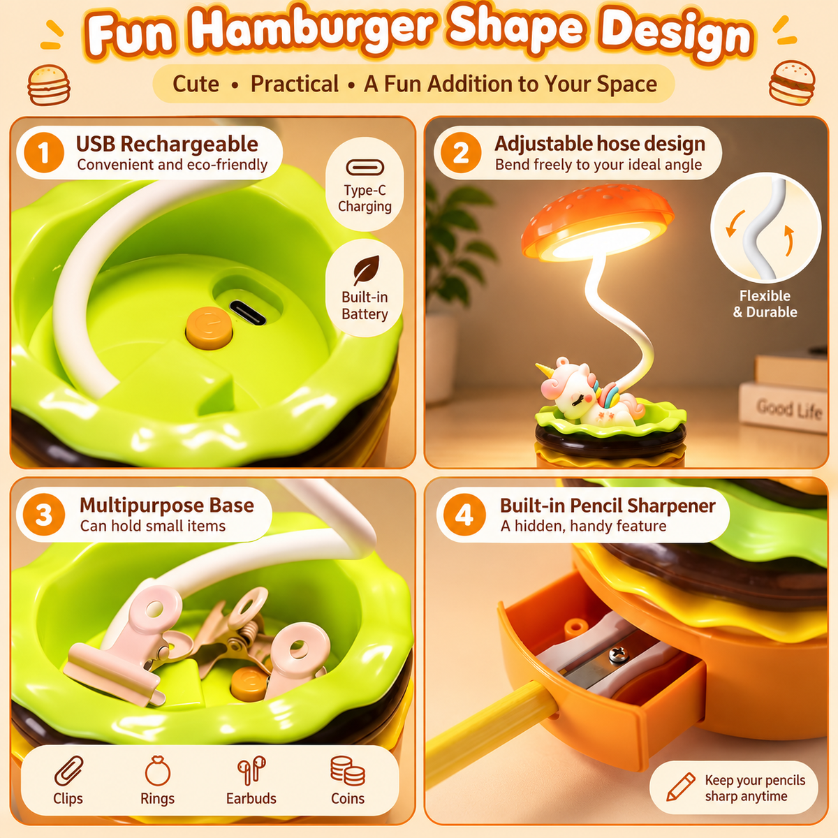 Burger Folding LED Desk Lamp – view 3