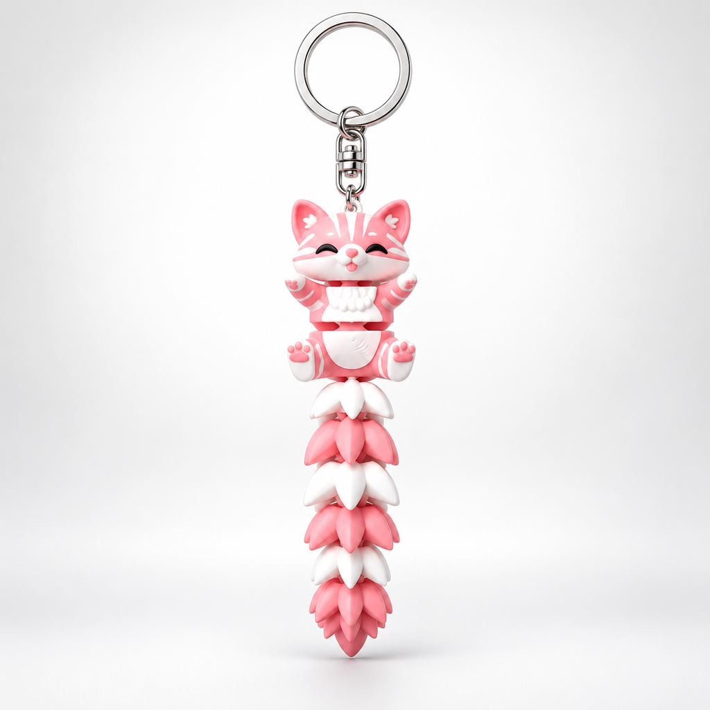 Cute Pink Cat Charm Keychain