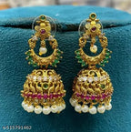 Peacock CZ Jhumkas with Pearls
