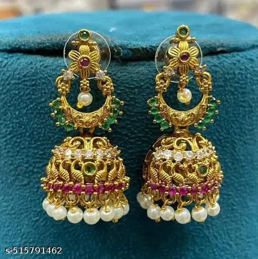Peacock CZ Jhumkas with Pearls