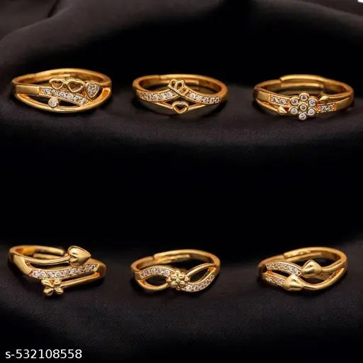 Daily Wear Gold Ring Combo – 6 Pieces