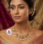 Peacock Temple Necklace with Pearls & CZ