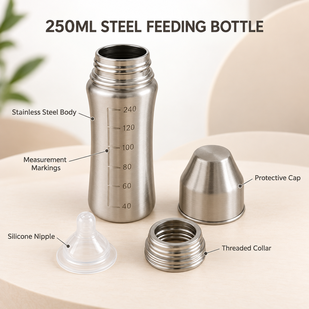 Stainless Steel Baby Feeding Bottle 250ml with Anti-Colic Nipple – view 2