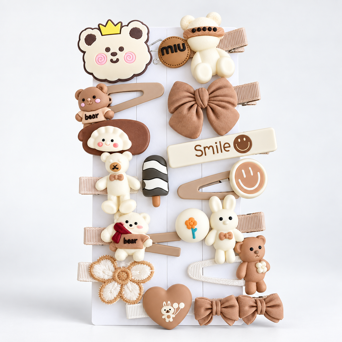 Set of 14 Kawaii Brown Hair Pins & Clips