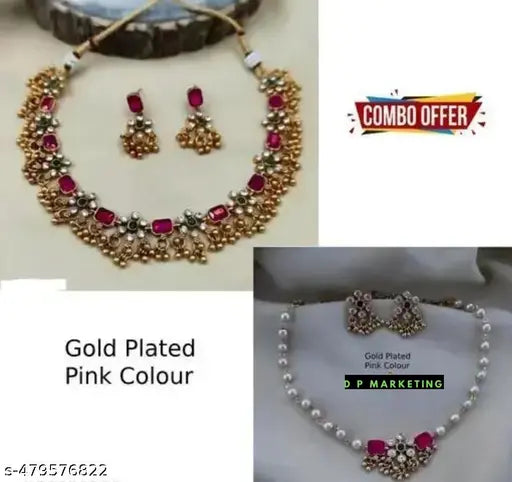 Green and pink stone choker set
