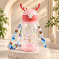 Kids Cartoon Bunny Water Bottle 450ml with Straw & Strap
