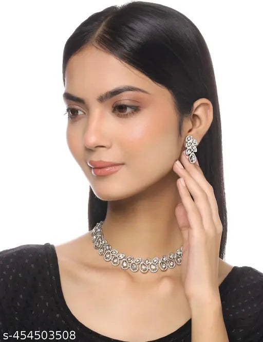 Silver-Tone Austrian Diamond Necklace Set